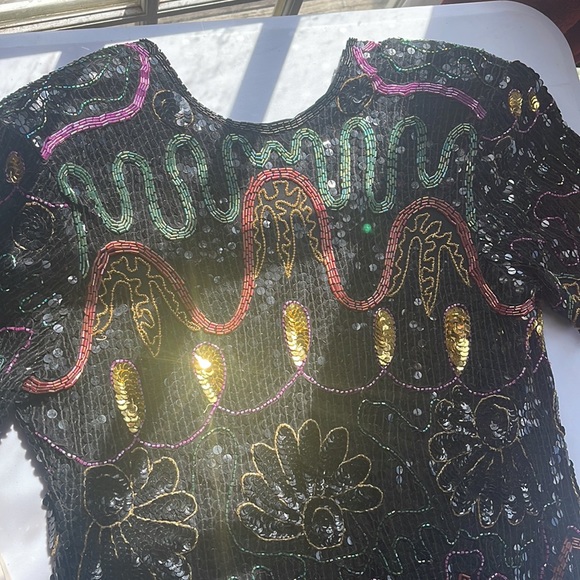 VINTAGE RARE SWEE LO 80s Christmas NYE 100% Silk Beaded Sequined Party Dress - Picture 11 of 16